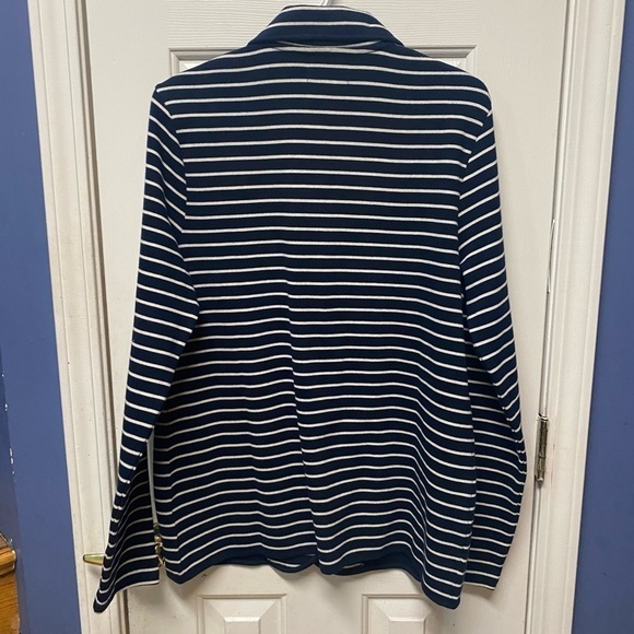 Chaps women stripe long cardigan navy blue and white size large career business - Picture 6 of 9